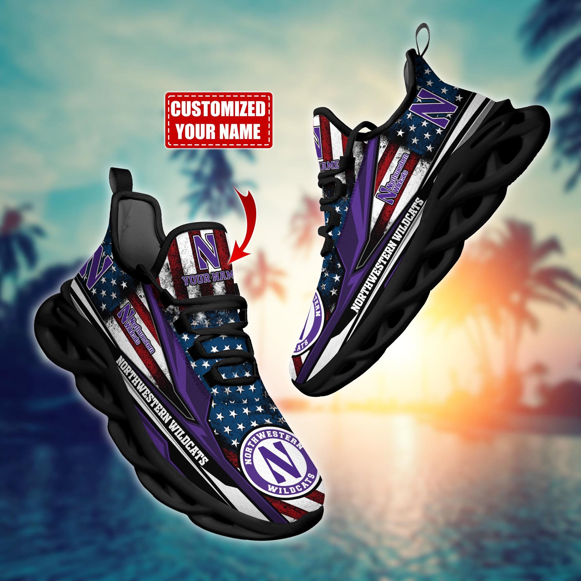 Northwestern Wildcats Custom Sports Clunky Sneakers For Sports Fans, Gift For Football Lovers H54071