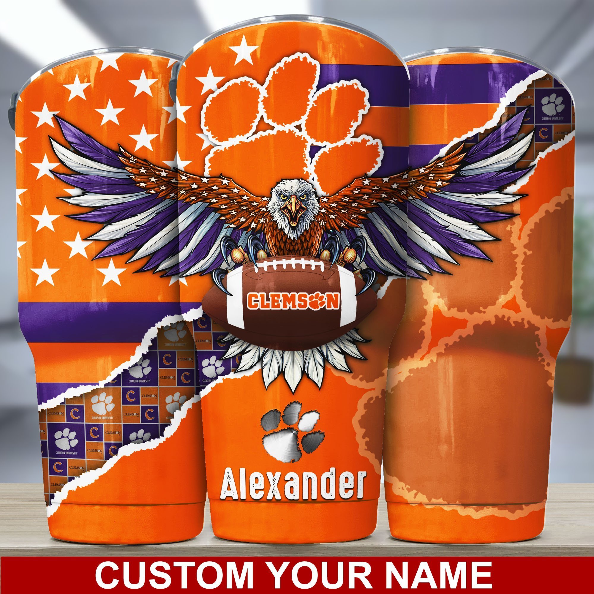 Clemson Tigers America Eagle Tumbler For Sport Lovers, Custom Sport Drinkware TD28954