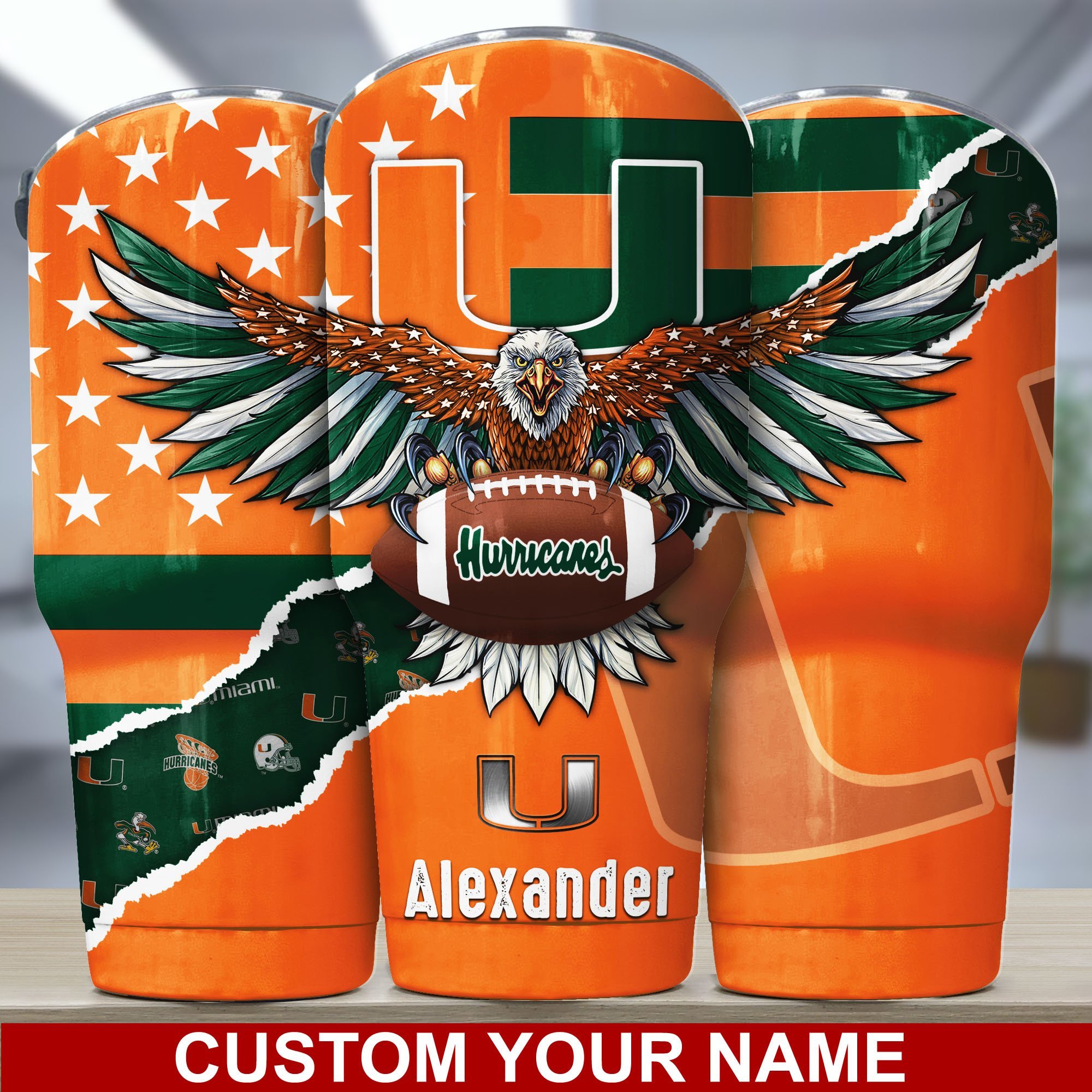 Miami Hurricanes America Eagle Tumbler For Sport Lovers, Custom Sport Drinkware TD28954