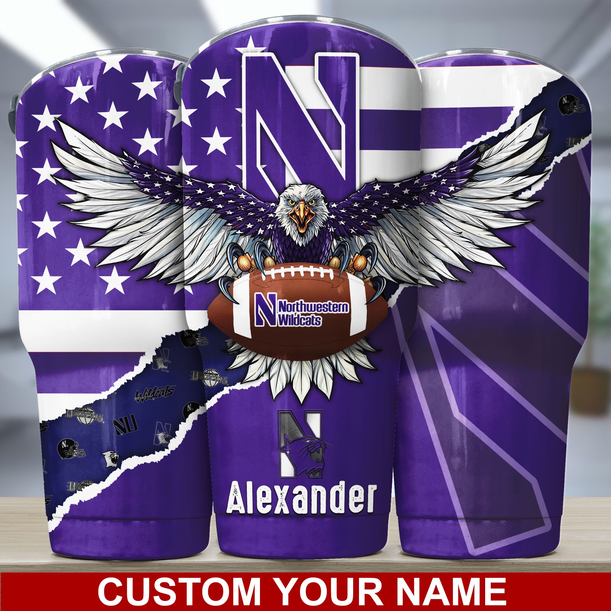 Northwestern Wildcats America Eagle Tumbler For Sport Lovers, Custom Sport Drinkware TD28954