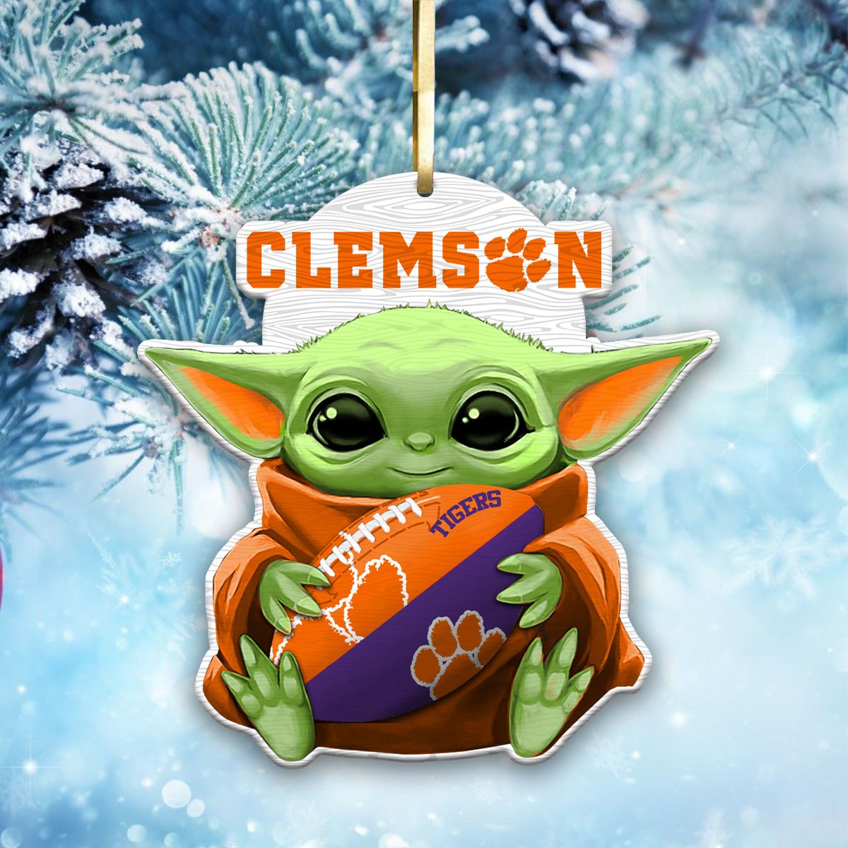 Clemson Tigers Wood Ornament Baby Yoda For This Season, Any Team Any League TD43797