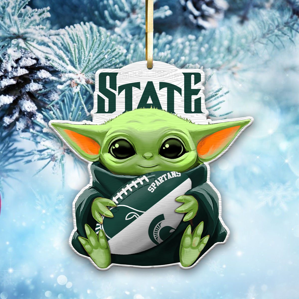 Michigan State Spartans Wood Ornament Baby Yoda For This Season, Any Team Any League TD43797