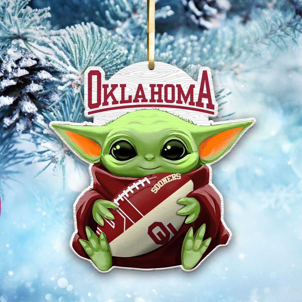 Oklahoma Sooners Wood Ornament Baby Yoda For This Season, Any Team Any League TD43797