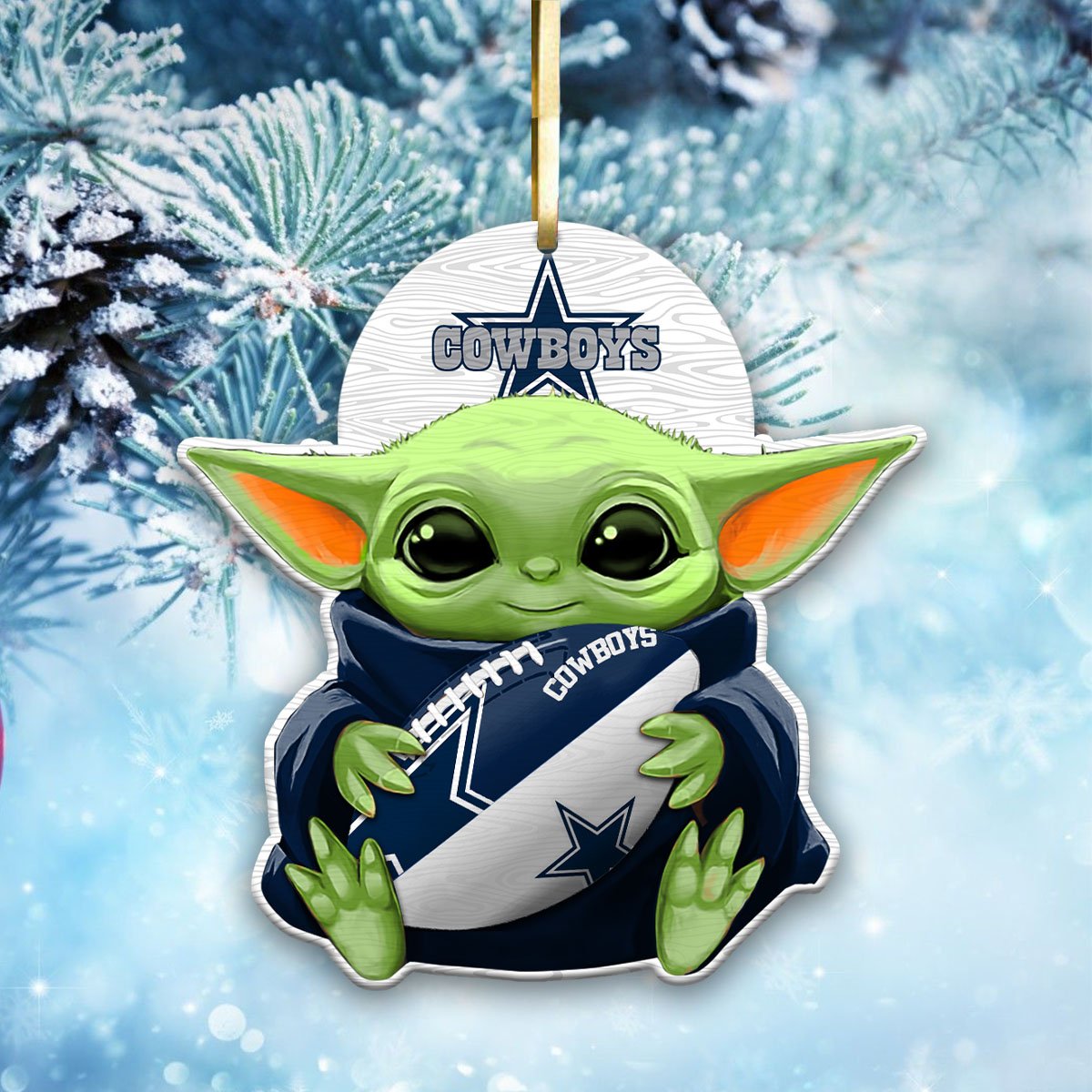 Dallas Cowboys Wood Ornament Baby Yoda For This Season, Any Team Any League TD43797