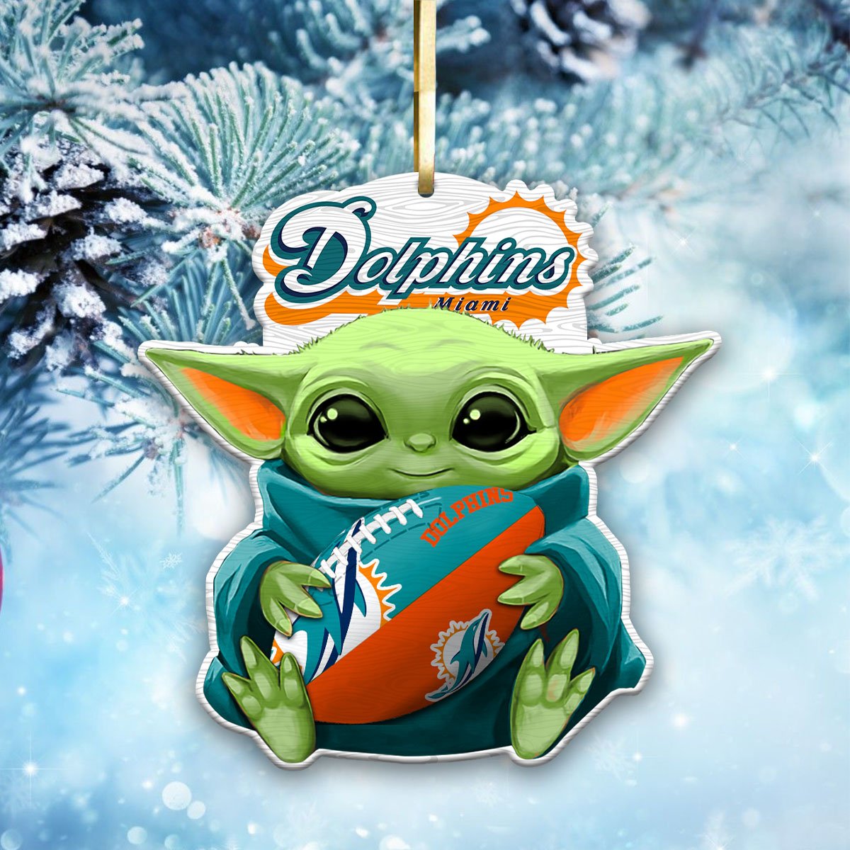 Miami Dolphins Wood Ornament Baby Yoda For This Season, Any Team Any League TD43797