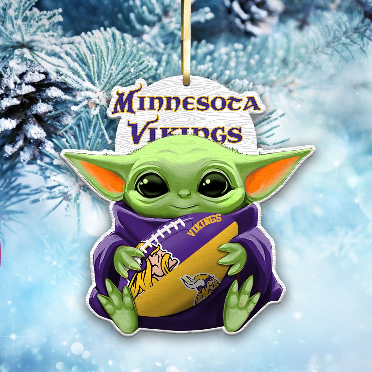 Minnesota Vikings Wood Ornament Baby Yoda For This Season, Any Team Any League TD43797