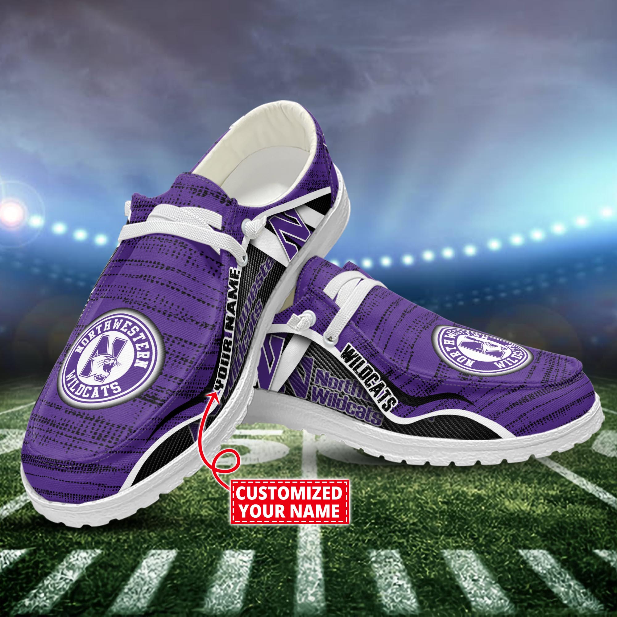 Northwestern Wildcats Dude Shoes Custom Name  New Arrivals H52539