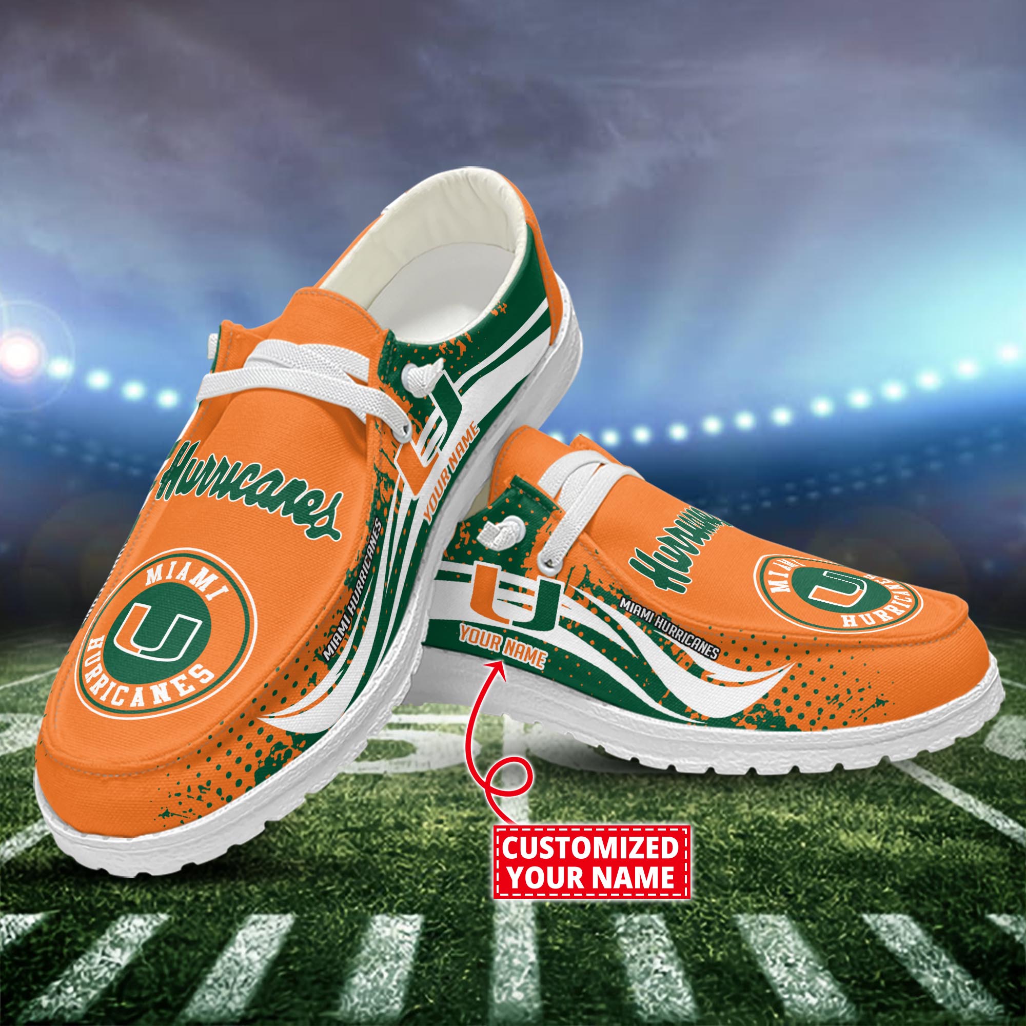 Miami Hurricanes Dude Shoes Custom Name  New Arrivals H52544