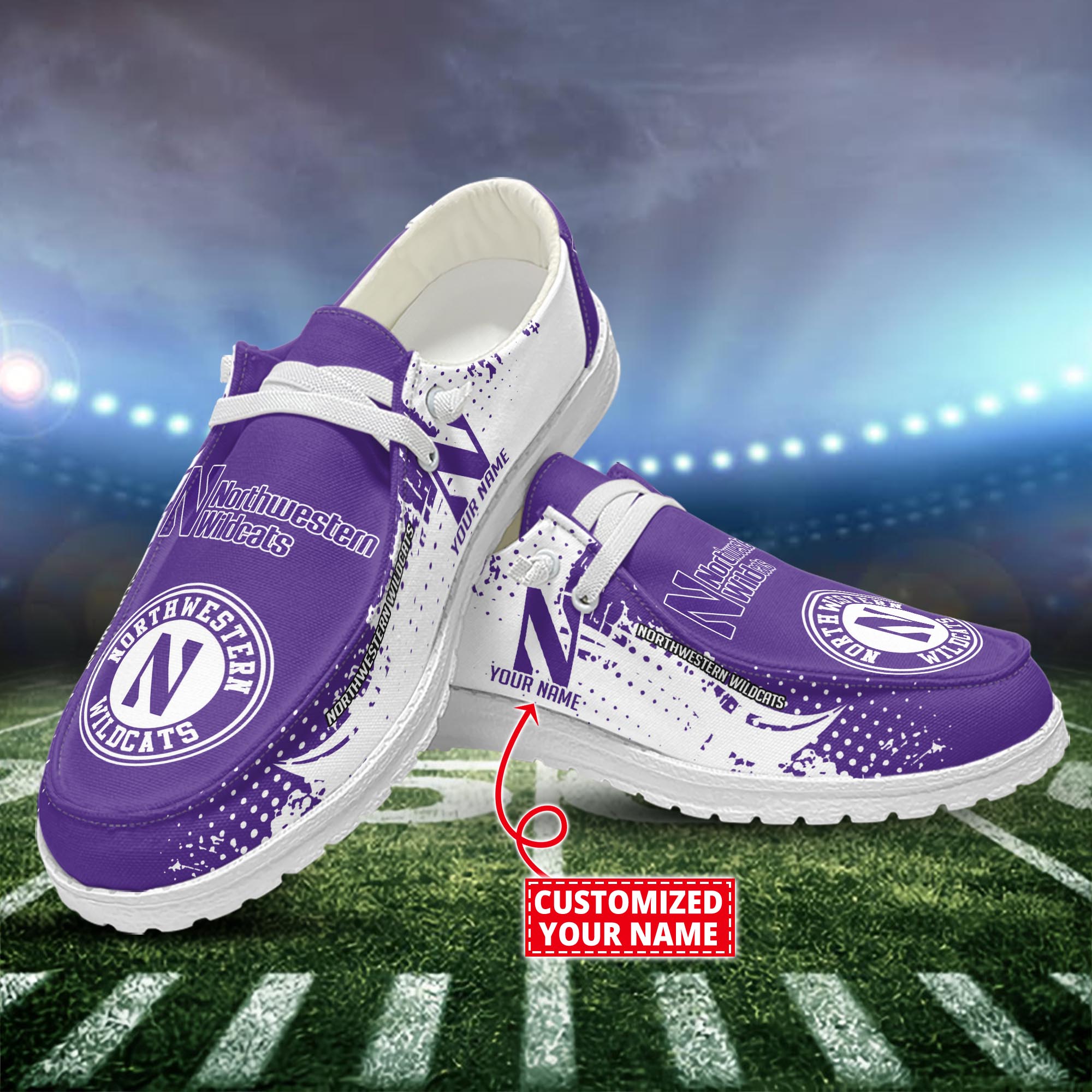 Northwestern Wildcats Dude Shoes Custom Name  New Arrivals H52544