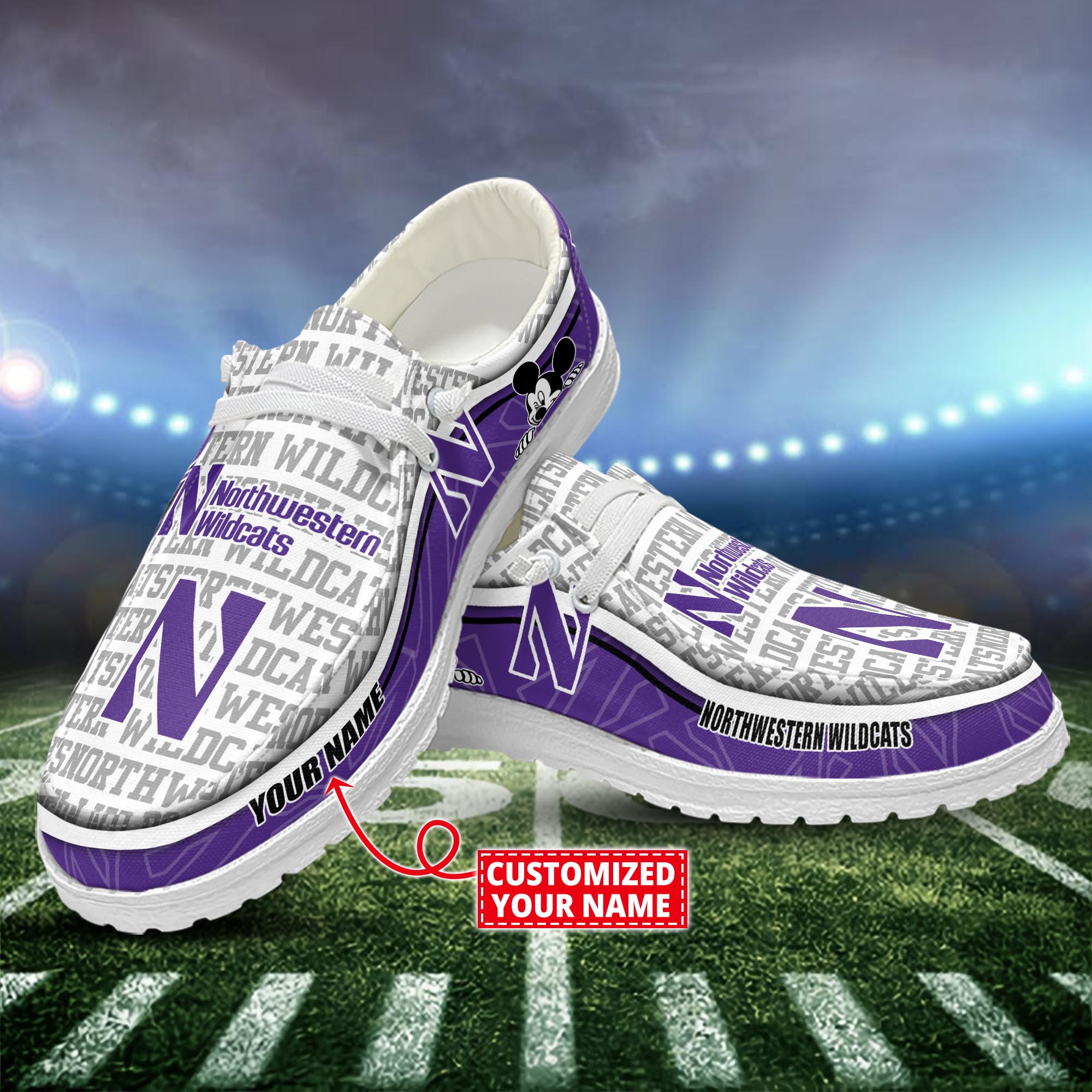 Northwestern Wildcats Dude Shoes Custom Name  New Arrivals H52553