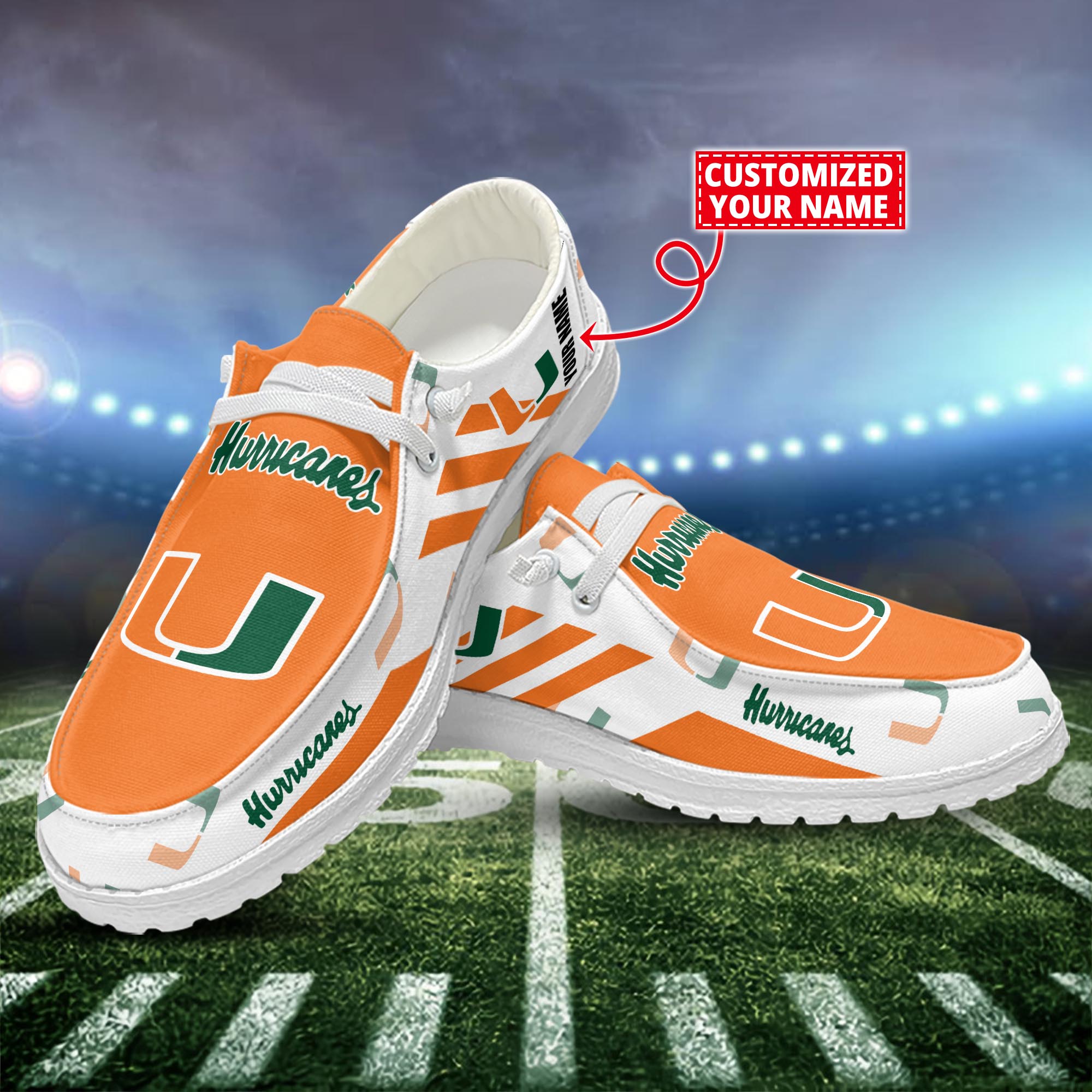 Miami Hurricanes Dude Shoes Custom Name  New Arrivals H52556