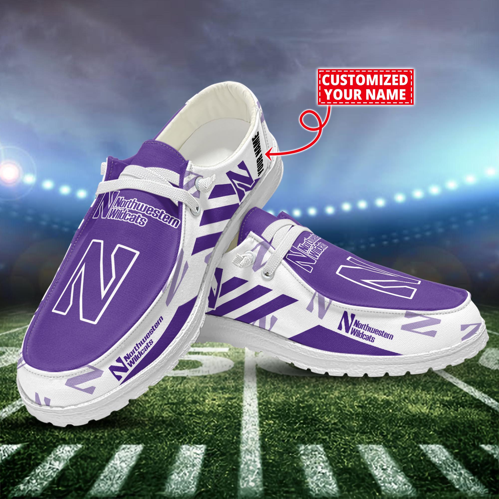 Northwestern Wildcats Dude Shoes Custom Name  New Arrivals H52556