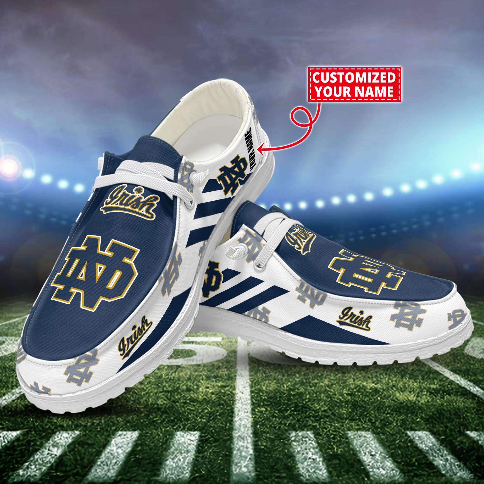 Notre Dame Fighting Irish Dude Shoes Custom Name  New Arrivals H52556