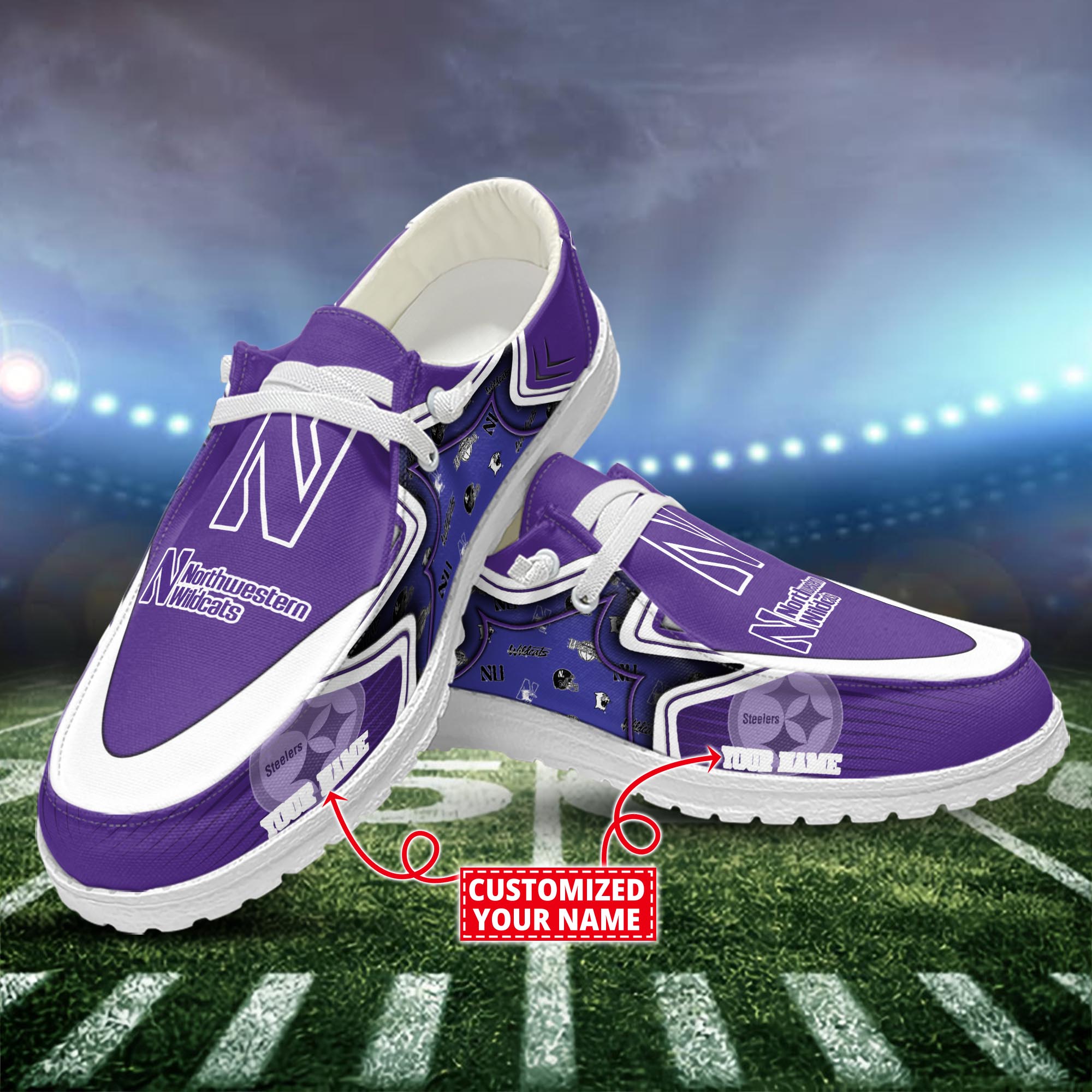 Northwestern Wildcats Dude Shoes Custom Name  New Arrivals H52575