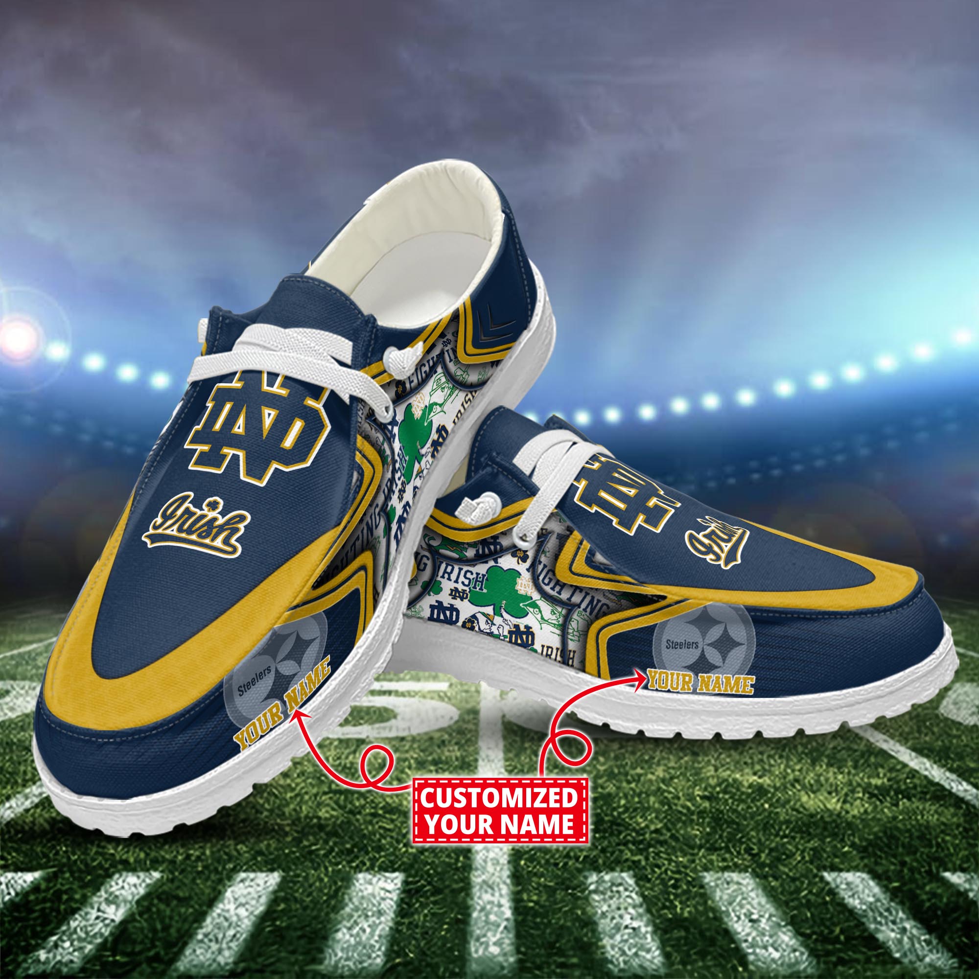 Notre Dame Fighting Irish Dude Shoes Custom Name  New Arrivals H52575