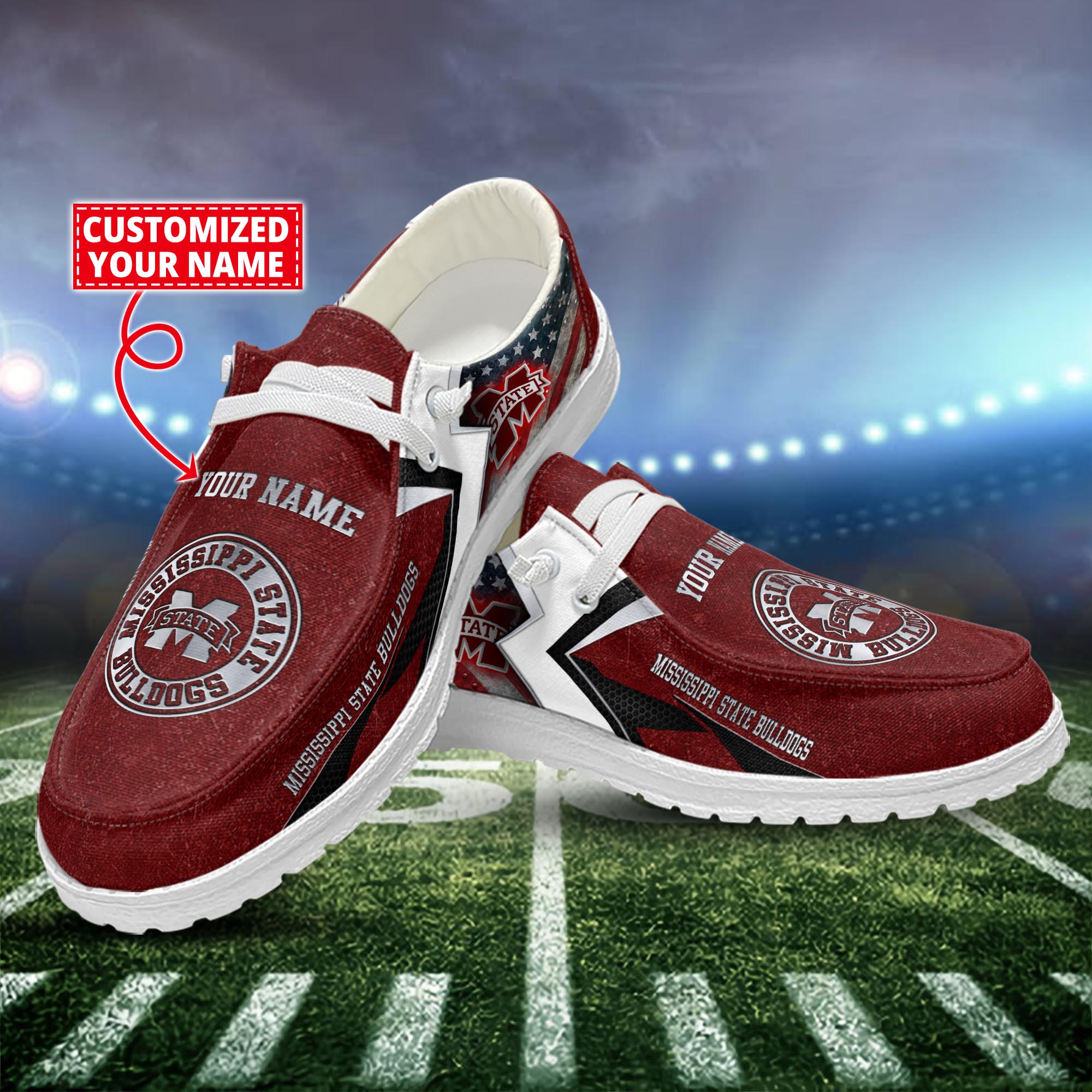 Mississippi State Bulldogs Dude Shoes Custom Name  New Arrivals H52586