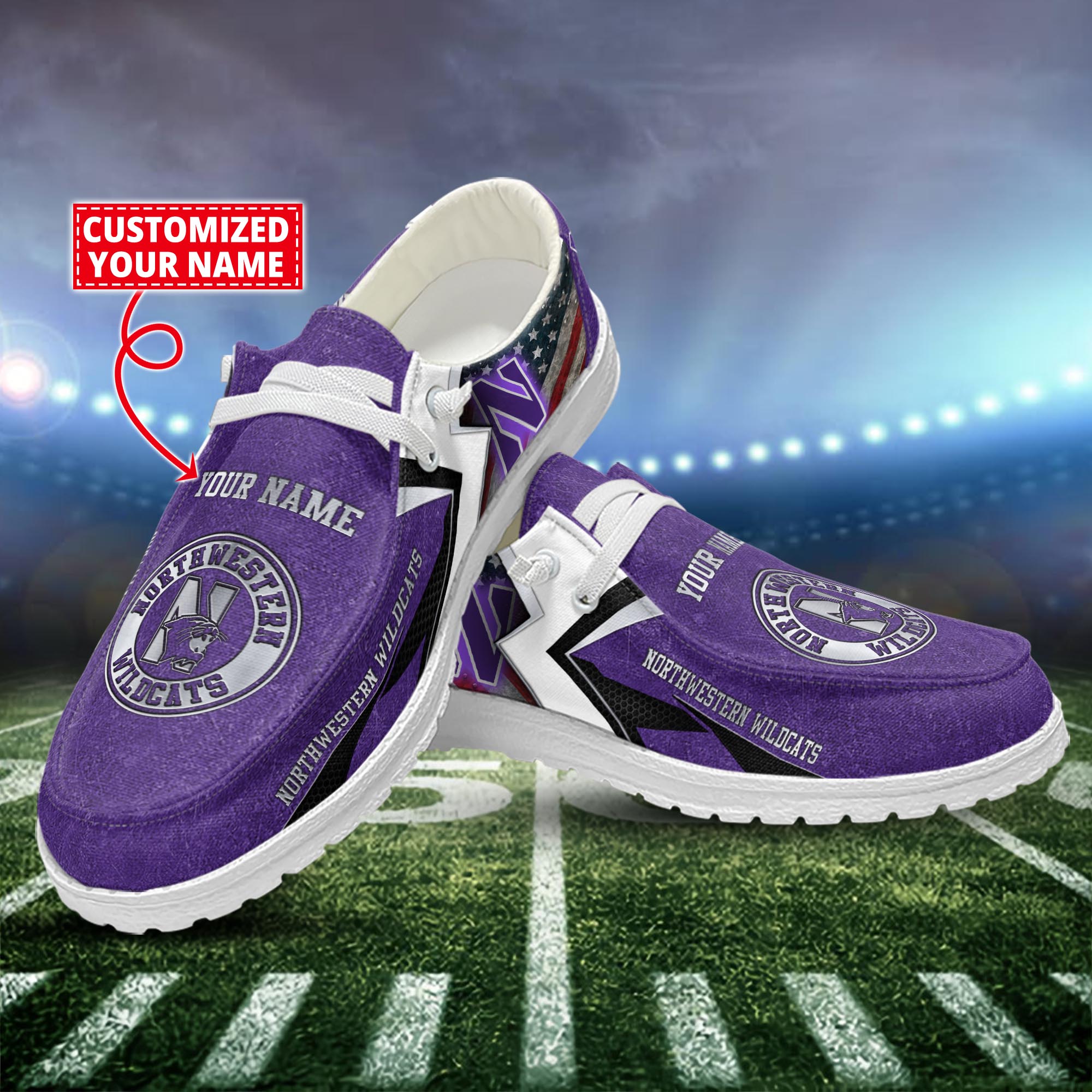 Northwestern Wildcats Dude Shoes Custom Name  New Arrivals H52586