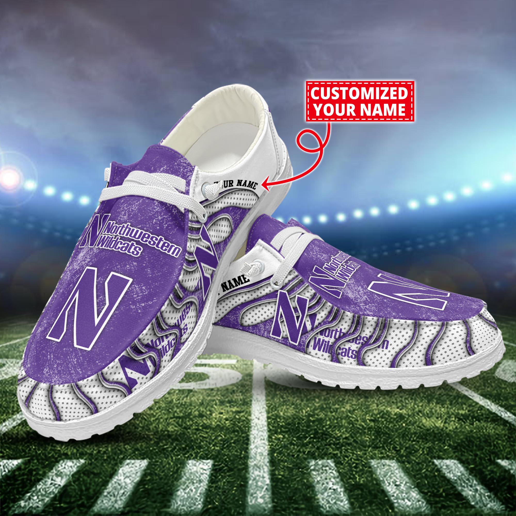 Northwestern Wildcats Dude Shoes Custom Name  New Arrivals H52596