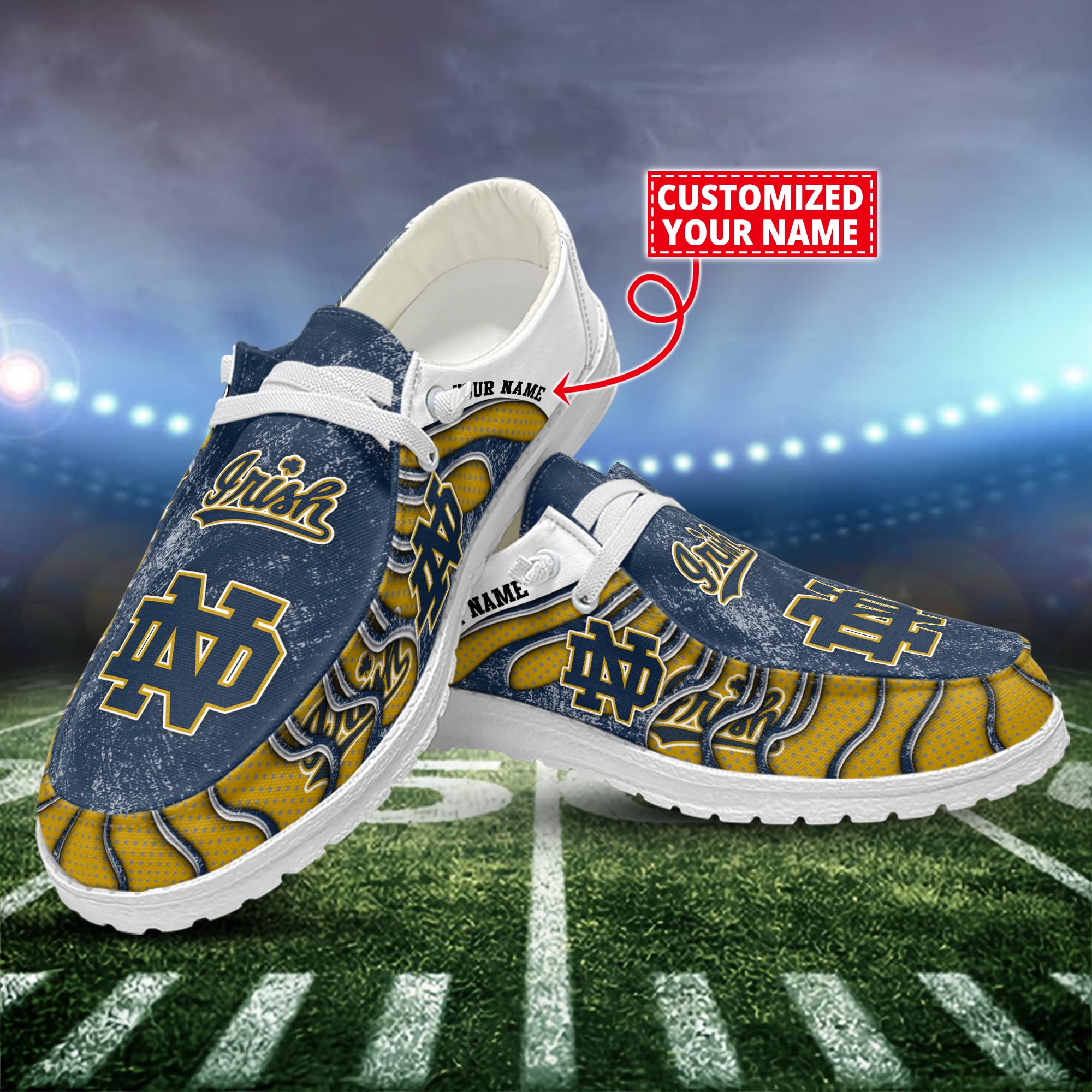 Notre Dame Fighting Irish Dude Shoes Custom Name  New Arrivals H52596