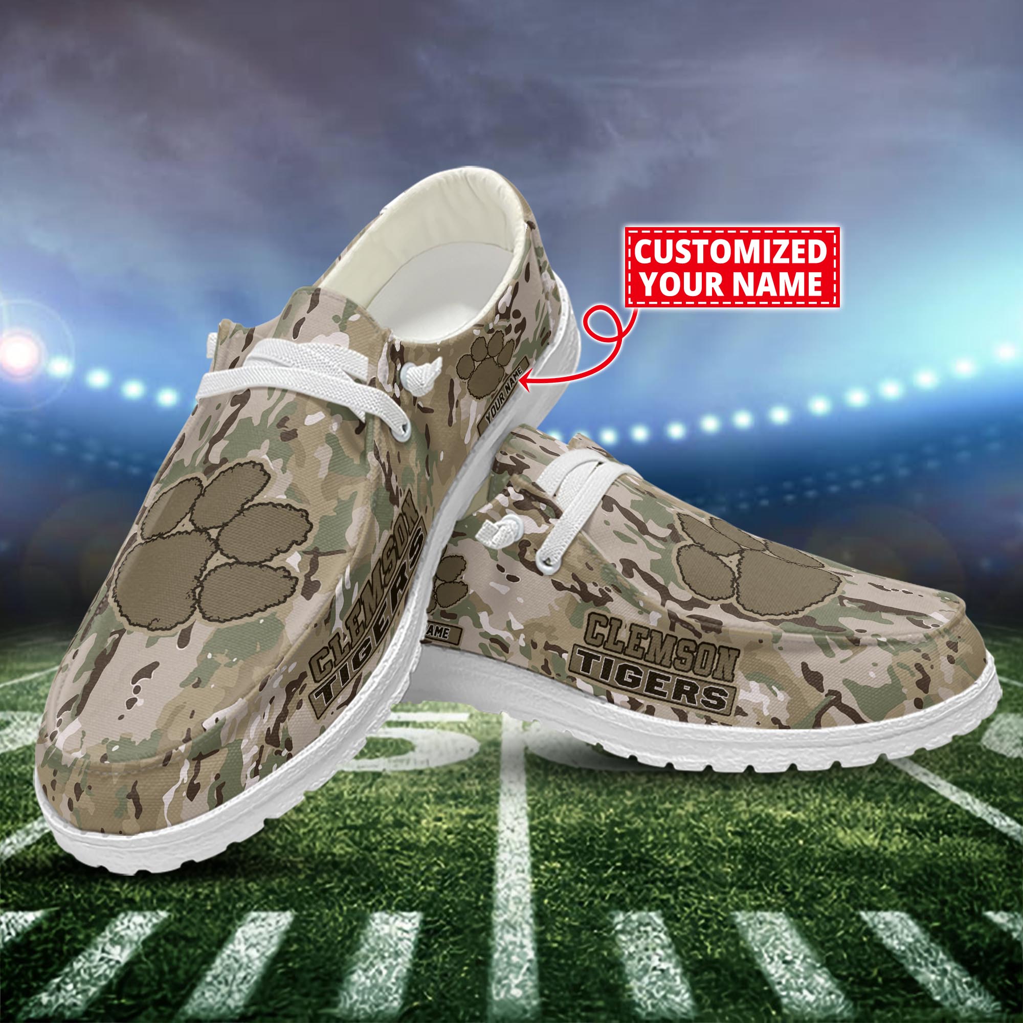 Clemson Tigers Dude Shoes Custom Name  Camo Style New Arrivals H52625