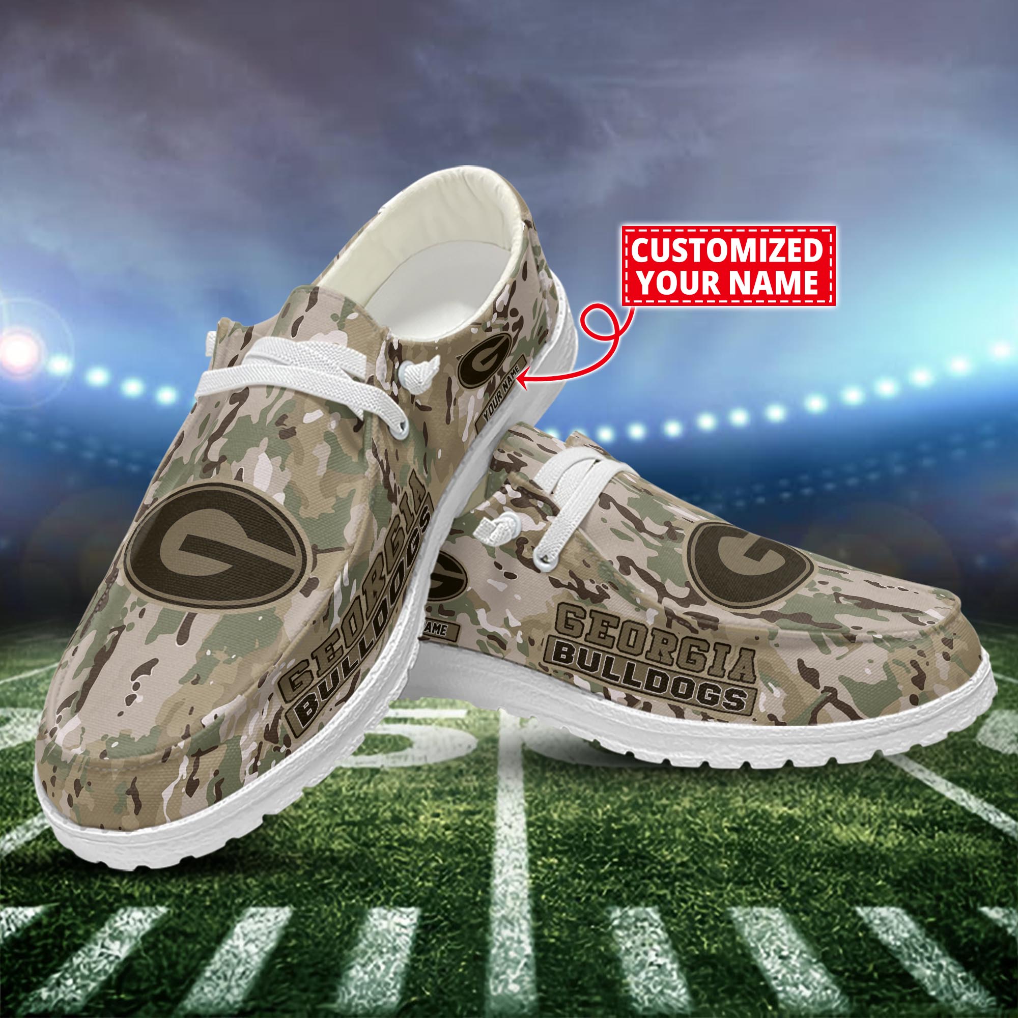 Georgia Bulldogs Dude Shoes Custom Name  Camo Style New Arrivals H52625