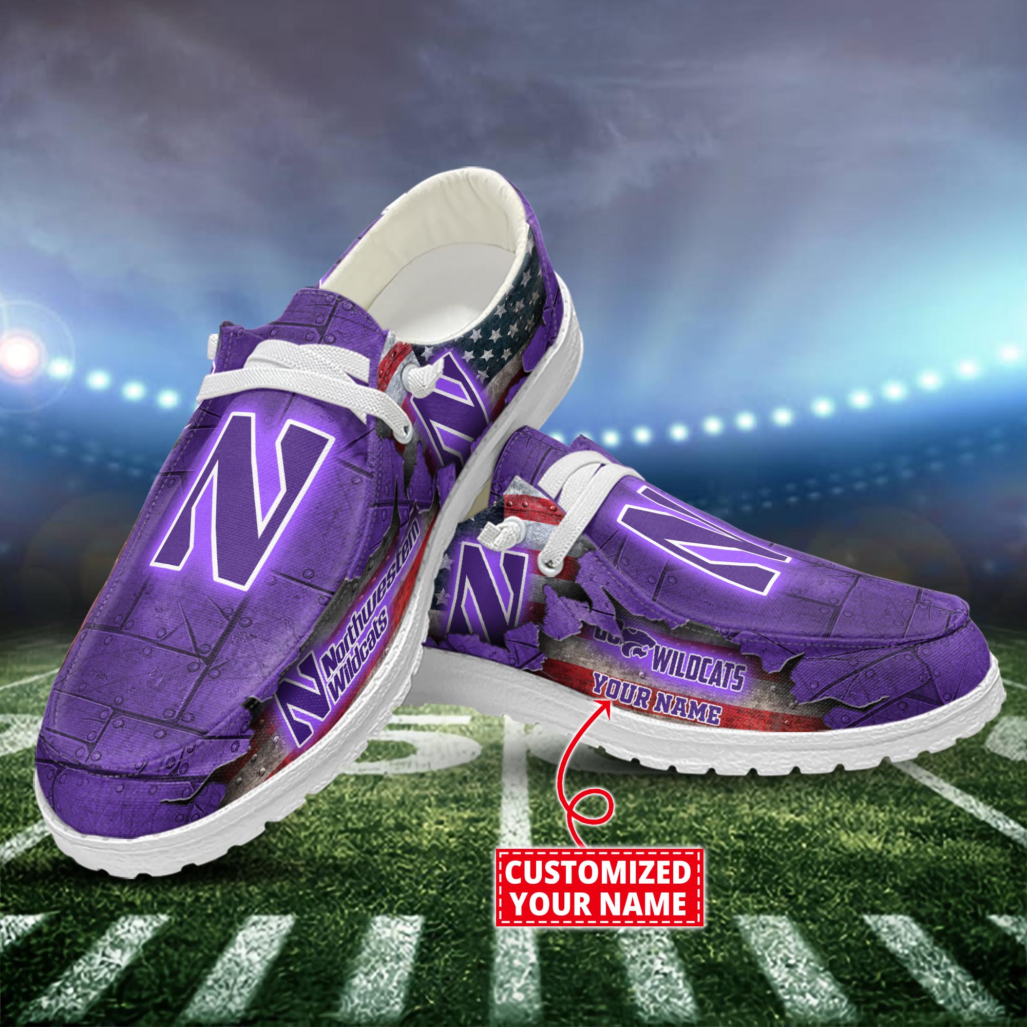 Northwestern Wildcats Dude Shoes Custom Name  New Arrivals H52627