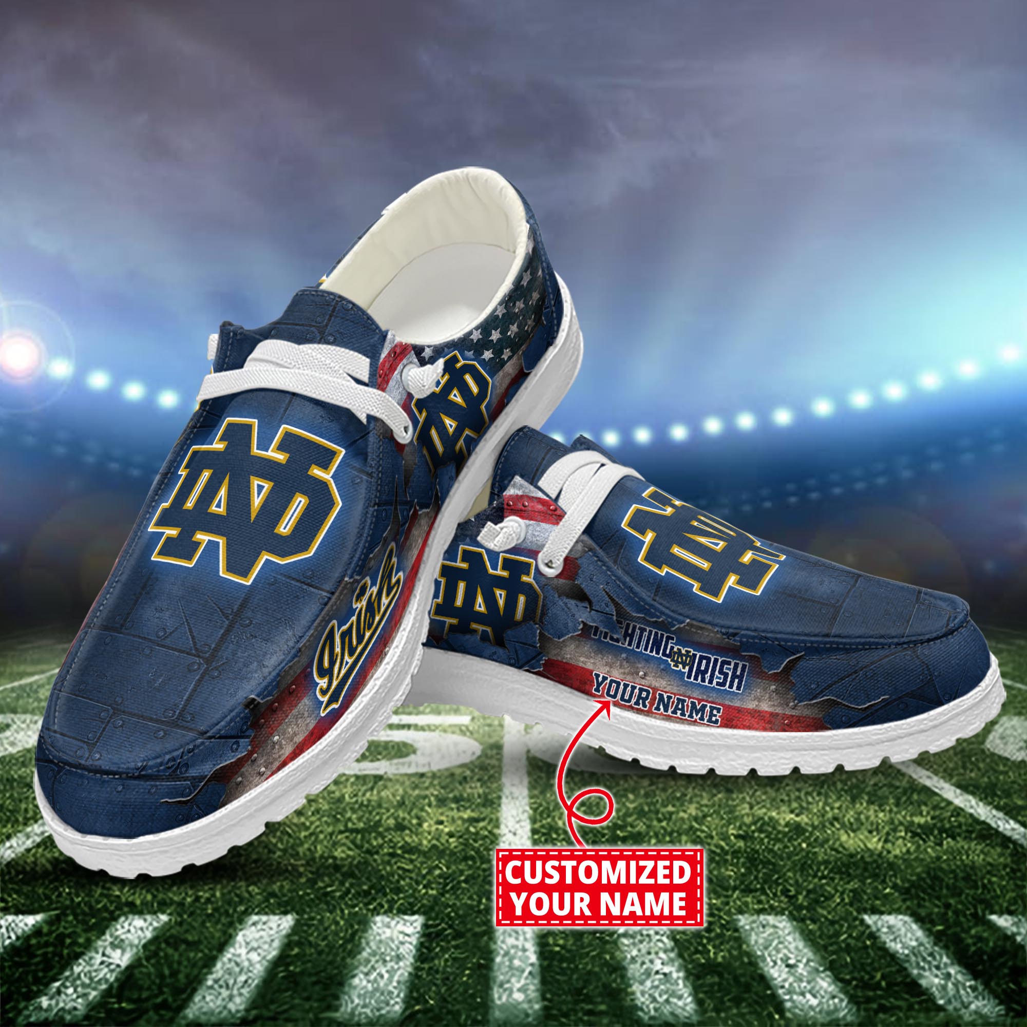 Notre Dame Fighting Irish Dude Shoes Custom Name  New Arrivals H52627