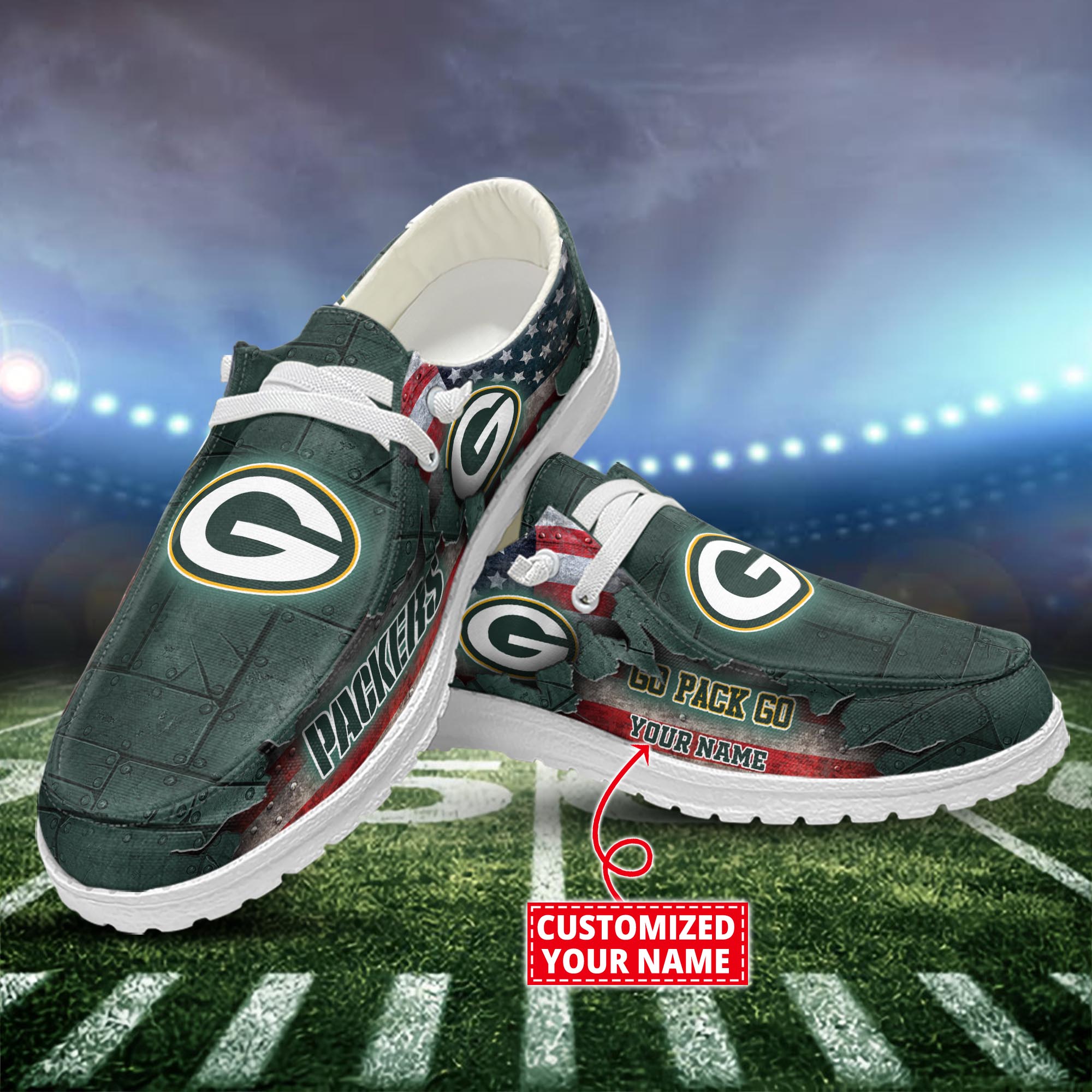 Green Bay Packers Dude Shoes Custom Name  New Arrivals H52627