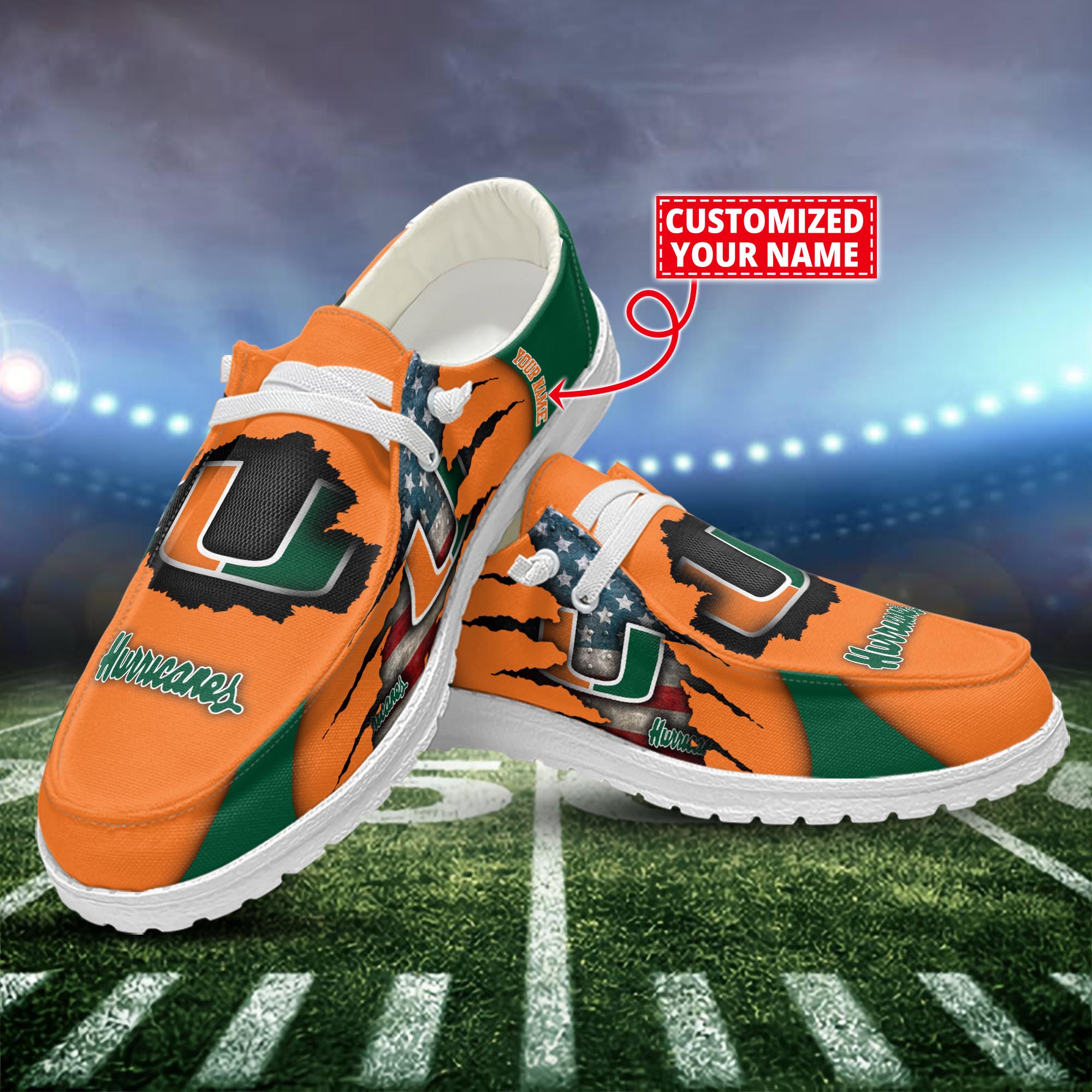 Miami Hurricanes Dude Shoes Custom Name  New Arrivals H52628