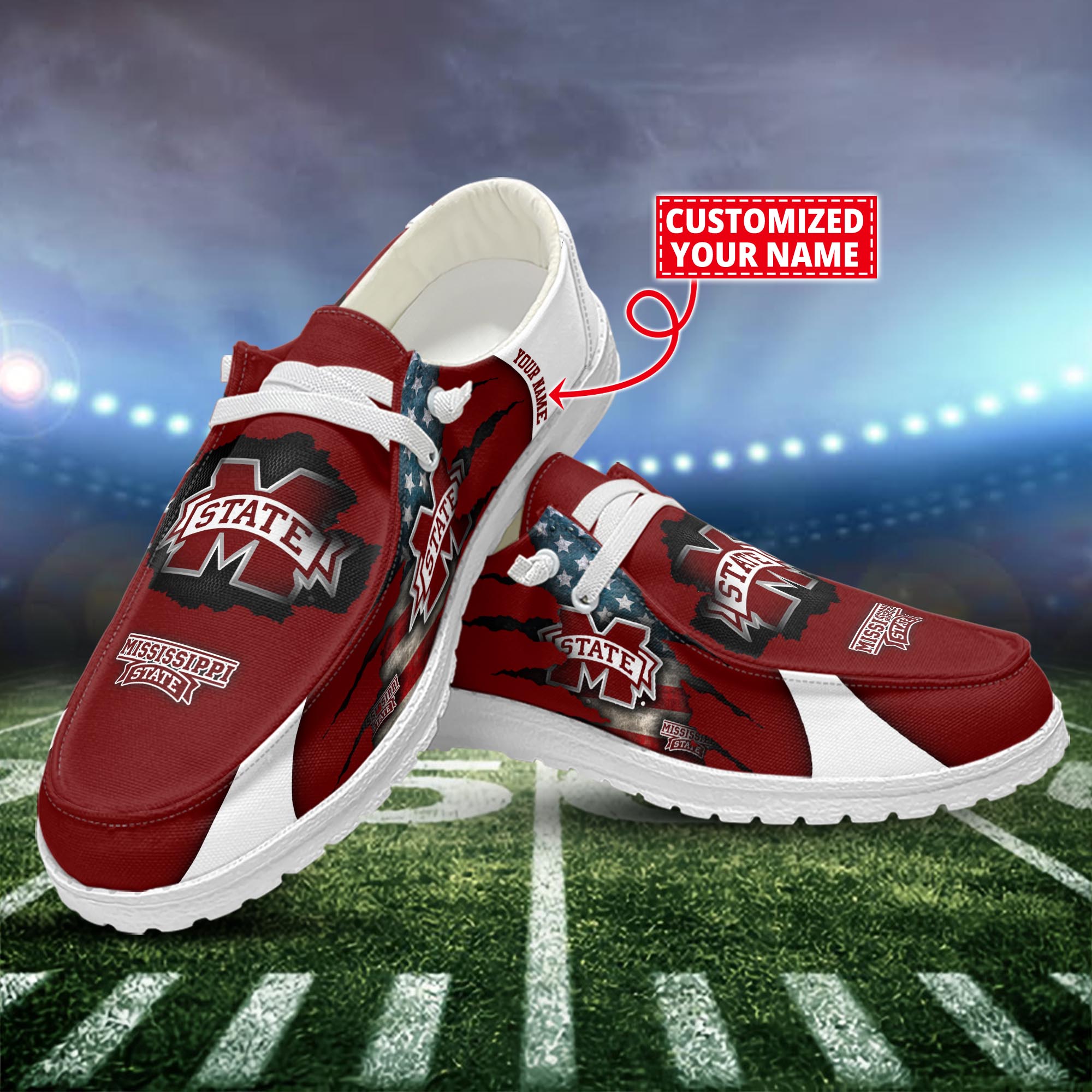 Mississippi State Bulldogs Dude Shoes Custom Name  New Arrivals H52628