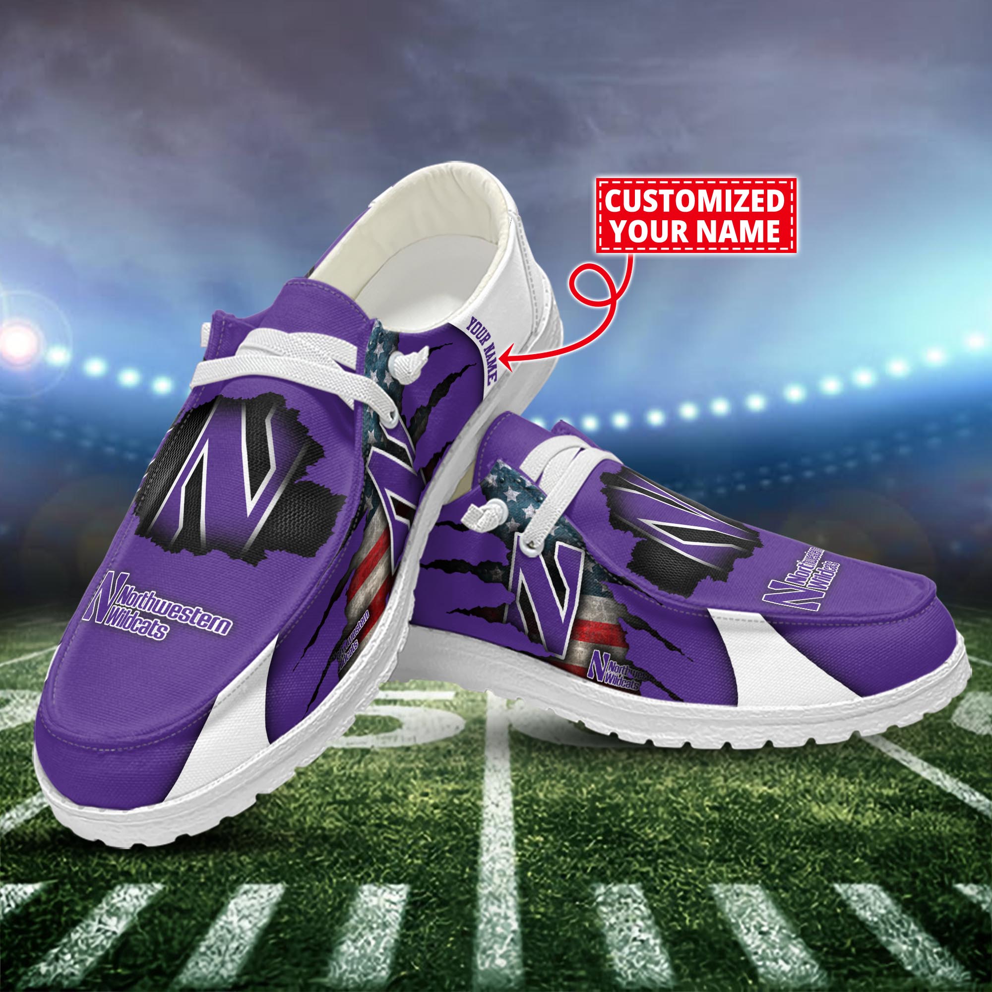 Northwestern Wildcats Dude Shoes Custom Name  New Arrivals H52628