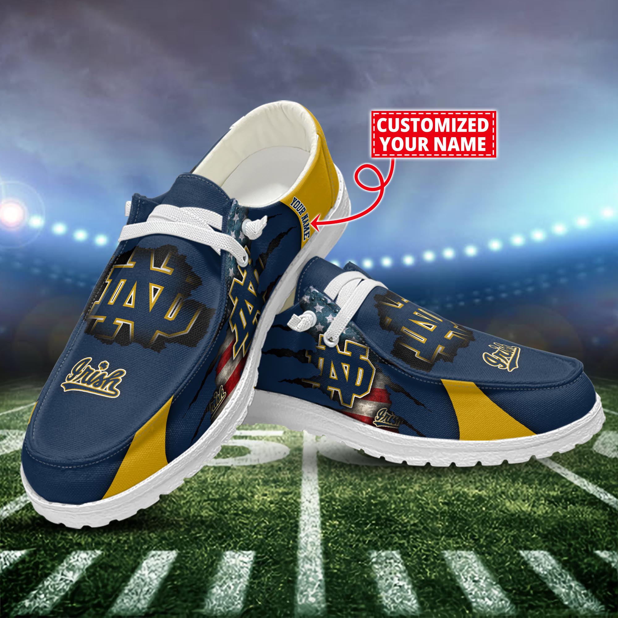 Notre Dame Fighting Irish Dude Shoes Custom Name  New Arrivals H52628