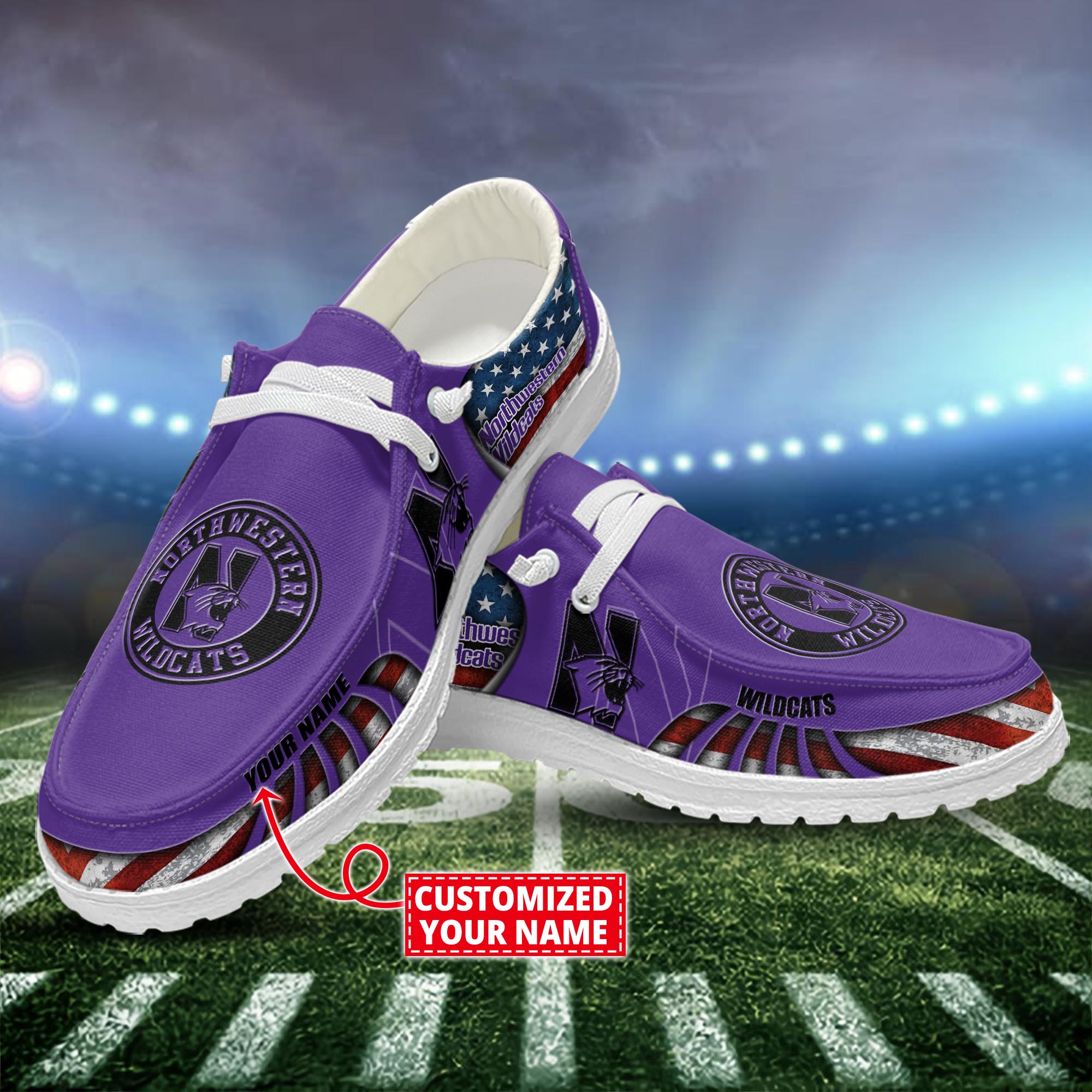 Northwestern Wildcats Dude Shoes Custom Name  New Arrivals H52648