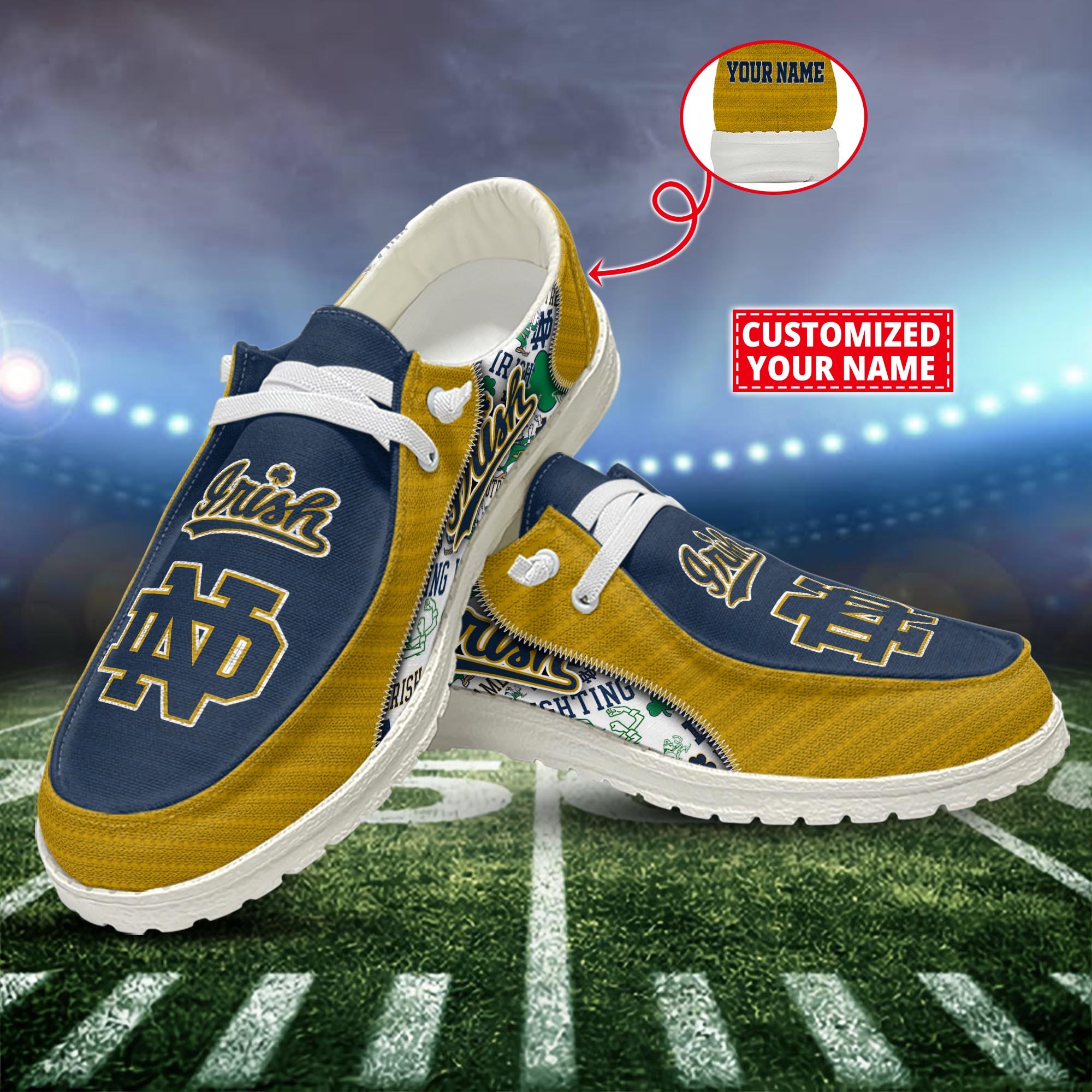 Notre Dame Fighting Irish Customized Dude Shoes New Arrivals H52922